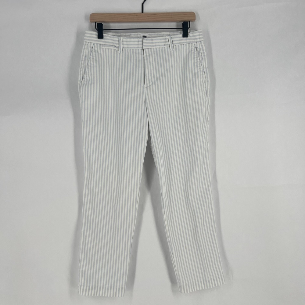 Gap Slim City Cropped Pants Womens 8 White Blue Striped Cotton Tapered Leg